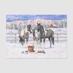 Grulla Pinto Gray Paint Horses on Winter Farm Seidenpapier