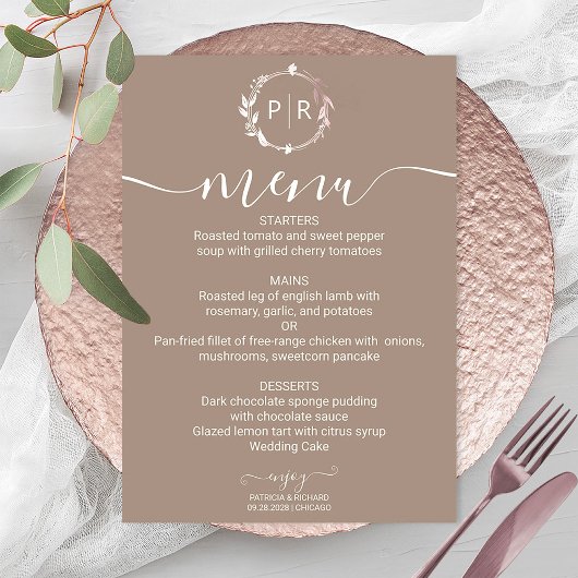 Grullo Monogram Foto Wedding Menu Card Einladung