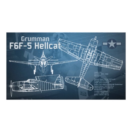 Grumman F6F Hellcat Blueprint Fotodruck (Vorne)