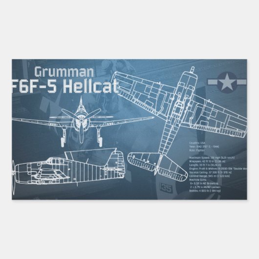 Grumman F6F Hellcat Blueprint Rechteckiger Aufkleber (Vorderseite)