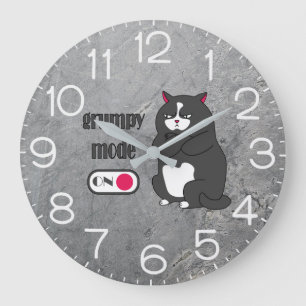 Grummelmodus aktiviert lustige dicke Katze Große Wanduhr