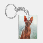 Grumpige, haarlose Sphynxkatze Schlüsselanhänger (Vorderseite links)