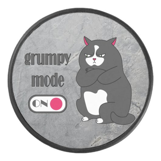Grumpiger Modus bei lustiger, dicker Katze Eishockey Puck (Vorderseite)