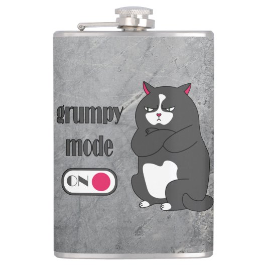 Grumpiger Modus bei lustiger, dicker Katze Flachmann (Vorderseite)