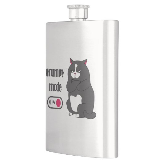 Grumpiger Modus bei lustiger, dicker Katze Flachmann (Links)