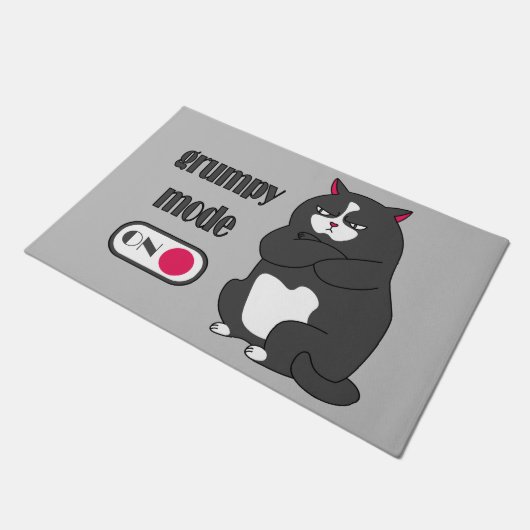 Grumpiger Modus bei lustiger, dicker Katze Fußmatte (Schrägansicht)