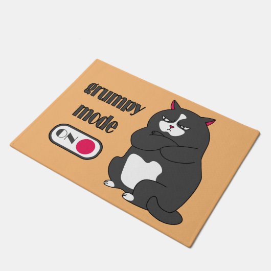 Grumpiger Modus bei lustiger, dicker Katze Fußmatte (Schrägansicht)