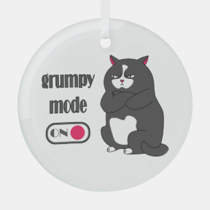 Grumpiger Modus bei lustiger, dicker Katze Ornament Aus Glas