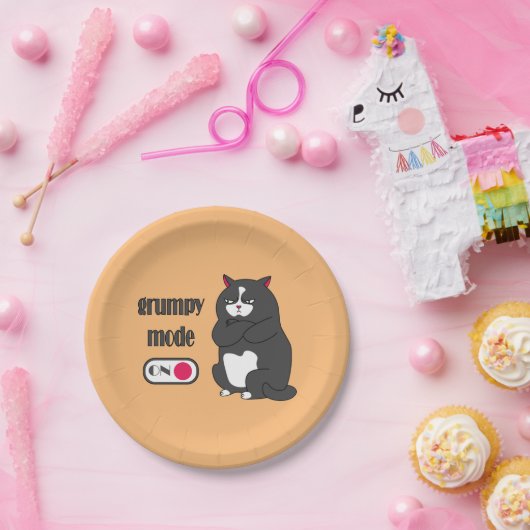 Grumpiger Modus bei lustiger, dicker Katze Pappteller (Party)