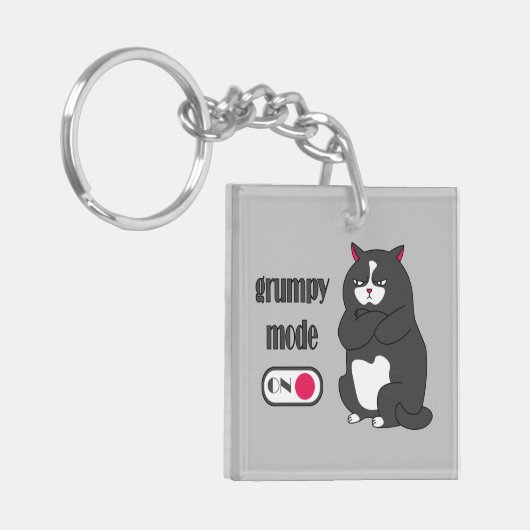 Grumpiger Modus bei lustiger, dicker Katze Schlüsselanhänger (Vorderseite links)
