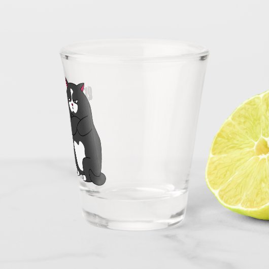Grumpiger Modus bei lustiger, dicker Katze Schnapsglas (Rechts)