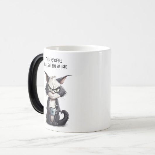 Grumpische Katze mit Tasse Kaffee (Vorderseite Links)