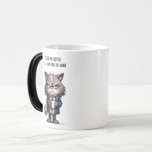 Grumpische Katze mit Tasse Kaffee (Vorderseite Links)