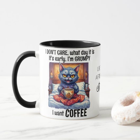 Grumpy Angry Cat Drink Coffee Quote Tasse (Mit Donut)