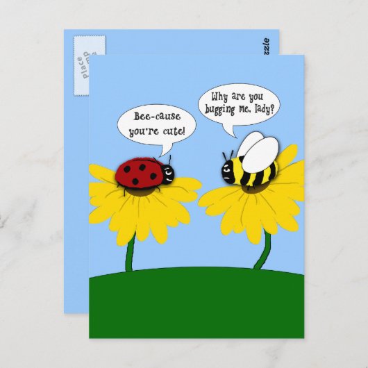 Grumpy Bee und Smitten Ladybug Postkarte (Vorne/Hinten)
