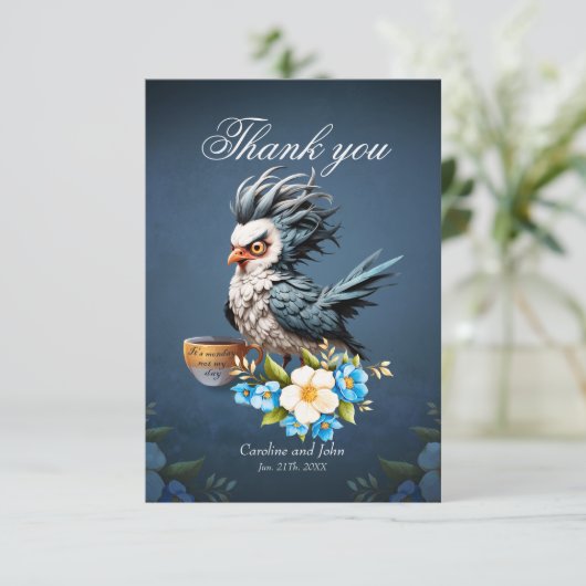 Grumpy Bird am Montag. Dankeskarte (Stehend Vorderseite)