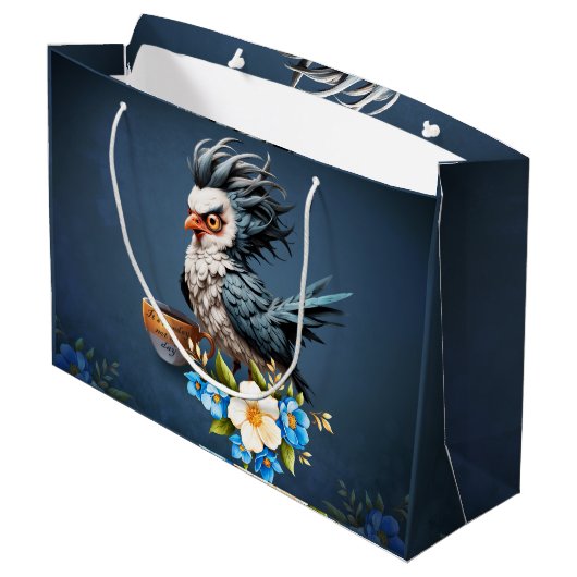 Grumpy Bird am Montag. Große Geschenktüte (Rückseite Schrägansicht)