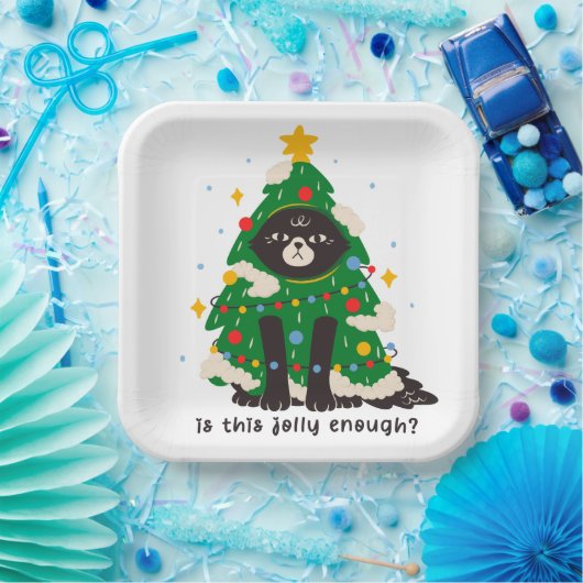 Grumpy Black Cat als Baum verkleidet Pappteller (Party)