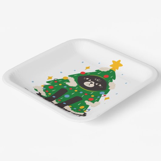 Grumpy Black Cat als Baum verkleidet Pappteller (Gewinkelt)