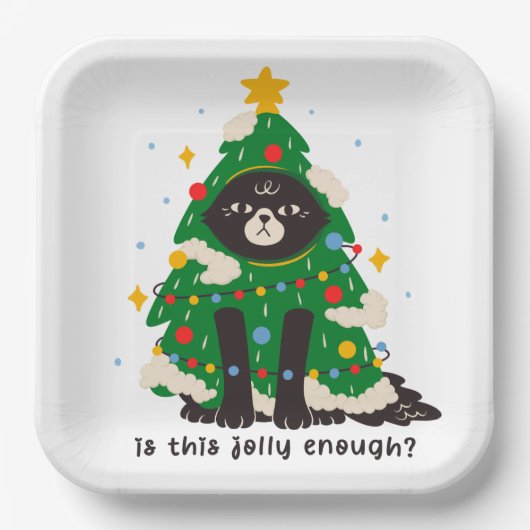 Grumpy Black Cat als Baum verkleidet Pappteller (Vorderseite)