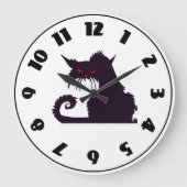 Grumpy Black Cat Clock Große Wanduhr (Vorderseite)