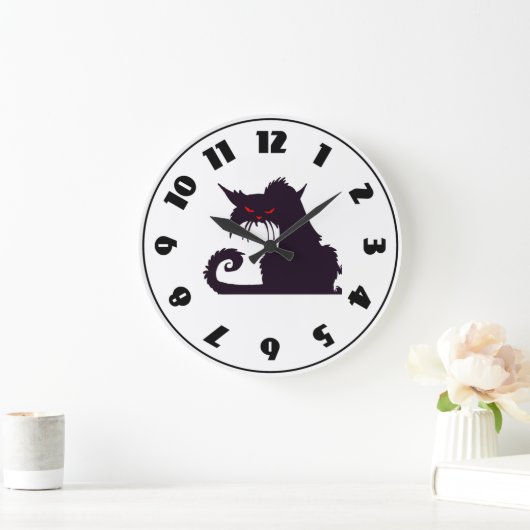 Grumpy Black Cat Clock Große Wanduhr (Zuhause)