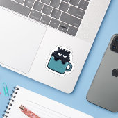 Grumpy Black Cat Coffee Mug Sticker (Laptop mit iPhone)