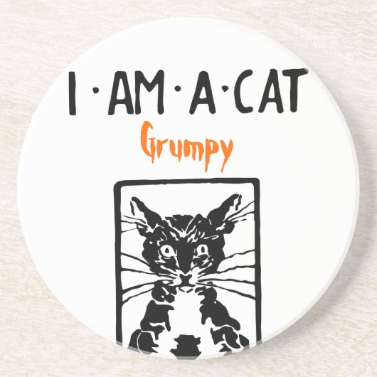 Grumpy Black Cat für Grumpy Person oder Katze Sandstein Untersetzer (Vorne)