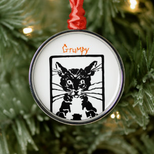 Grumpy Black Cat für Grumpy Person oder Katze Silbernes Ornament