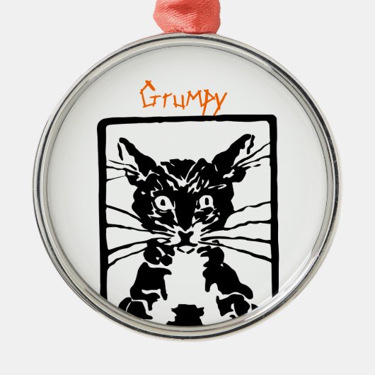 Grumpy Black Cat für Grumpy Person oder Katze Silbernes Ornament (Vorne)