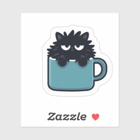 Grumpy Black Cat Kaffeetasse Aufkleber (Blatt)