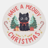 Grumpy Black Cat Meowy Weihnachten Runder Aufkleber (Vorderseite)