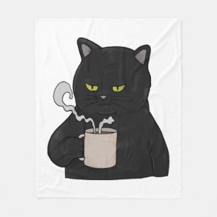 Grumpy Black Cat mit Kaffeemaschine Fleecedecke