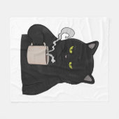 Grumpy Black Cat mit Kaffeemaschine Fleecedecke (Vorderseite (Horizontal))