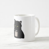 Grumpy Black Cat mit Kaffeemaschine Kaffeetasse (VorderseiteRechts)