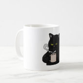 Grumpy Black Cat mit Kaffeemaschine Kaffeetasse (Vorderseite Links)