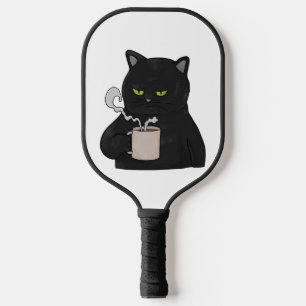 Grumpy Black Cat mit Kaffeemaschine Pickleball Schläger