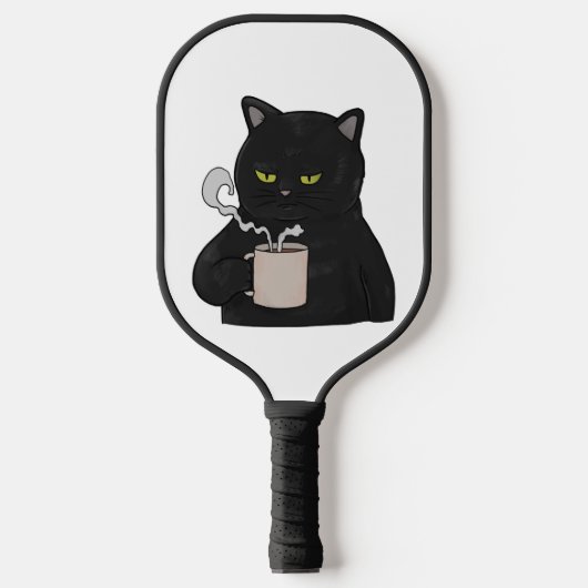 Grumpy Black Cat mit Kaffeemaschine Pickleball Schläger (Vorderseite)