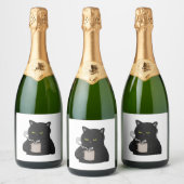 Grumpy Black Cat mit Kaffeemaschine Schaumweinetikett (Flaschen)