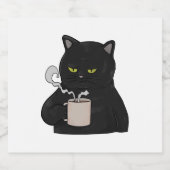 Grumpy Black Cat mit Kaffeemaschine Schaumweinetikett (Einzelnes Label)