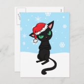 Grumpy Black Cat mit Weihnachtsmannmütze Feiertagspostkarte (Vorne/Hinten)