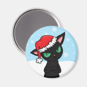 Grumpy Black Cat mit Weihnachtsmannmütze Magnet (Vorderseite/Rückseite)