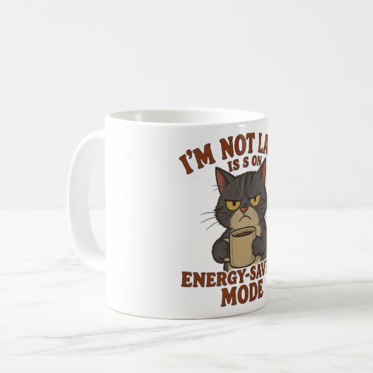 Grumpy Black Cat Mug – Energy-Saving Mode Quote Kaffeetasse (Vorderseite Links)