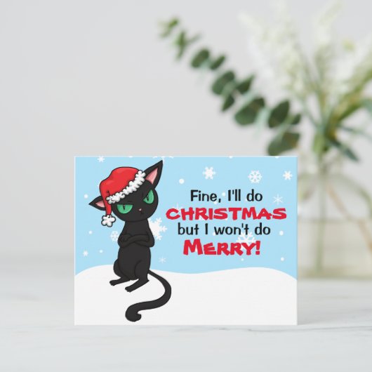 Grumpy Black Cat Wont be Frohe Weihnachten (Stehend Vorderseite)
