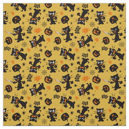 Grumpy Black Halloween Cats und Spooky Pumpkins Stoff
