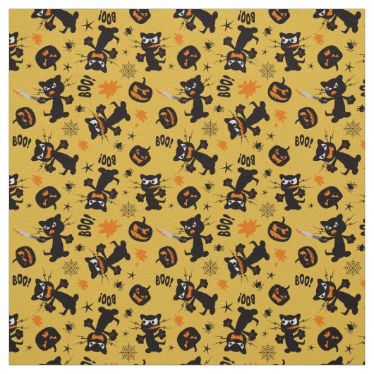 Grumpy Black Halloween Cats und Spooky Pumpkins Stoff (Muster)
