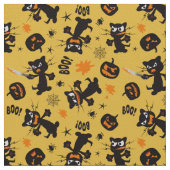 Grumpy Black Halloween Cats und Spooky Pumpkins Stoff (Nahaufnahme)