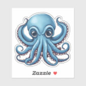 Grumpy Blue Octopus wasserdicht Aufkleber (Blatt)