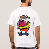 Grumpy Bulldog on Skateboard Cartoon T-Shirt (Rückseite)