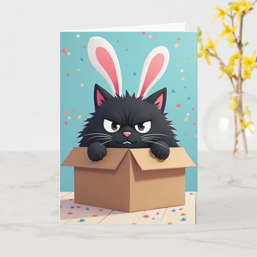 Grumpy Bunny Cat Birthday Card Karte (Gelbe Blume)